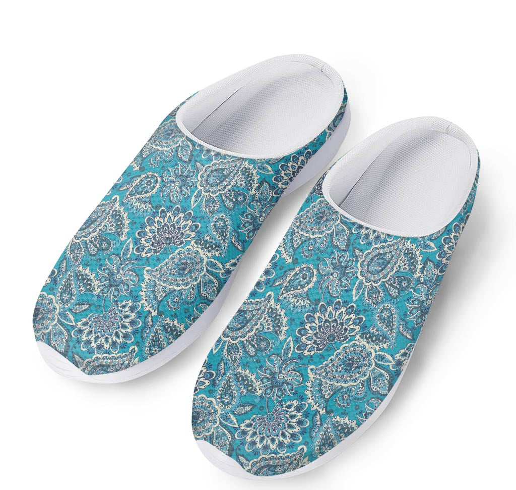 Turquoise Floral Bohemian Pattern Print Mesh Casual Shoes