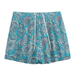 Turquoise Floral Bohemian Pattern Print Mesh Shorts