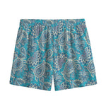 Turquoise Floral Bohemian Pattern Print Mesh Shorts