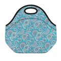 Turquoise Floral Bohemian Pattern Print Neoprene Lunch Bag