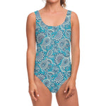 Turquoise Floral Bohemian Pattern Print One Piece Swimsuit
