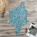 Turquoise Floral Bohemian Pattern Print One Shoulder Bodysuit