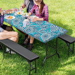 Turquoise Floral Bohemian Pattern Print Picnic Table Cover