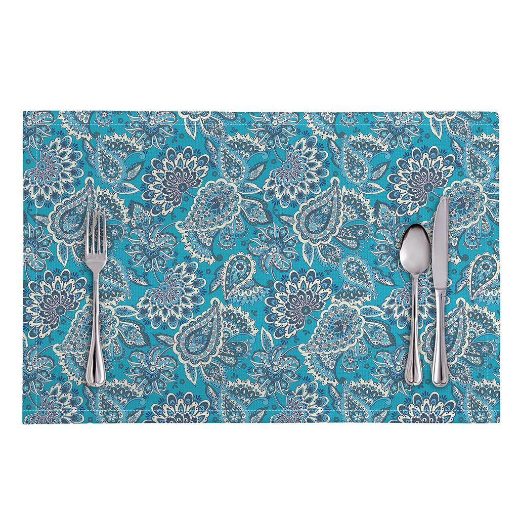 Turquoise Floral Bohemian Pattern Print Placemat