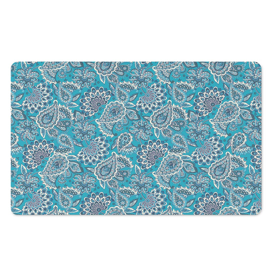 Turquoise Floral Bohemian Pattern Print Polyester Doormat