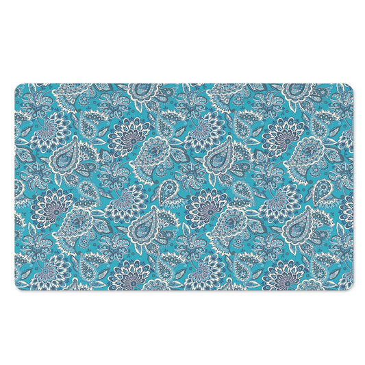 Turquoise Floral Bohemian Pattern Print Polyester Doormat