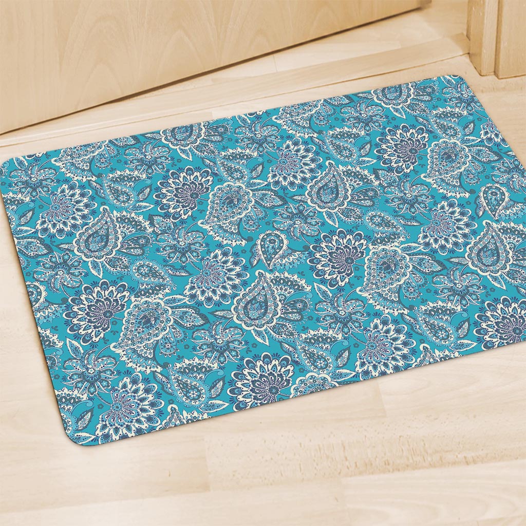 Turquoise Floral Bohemian Pattern Print Polyester Doormat