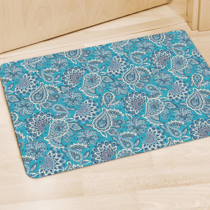 Turquoise Floral Bohemian Pattern Print Polyester Doormat
