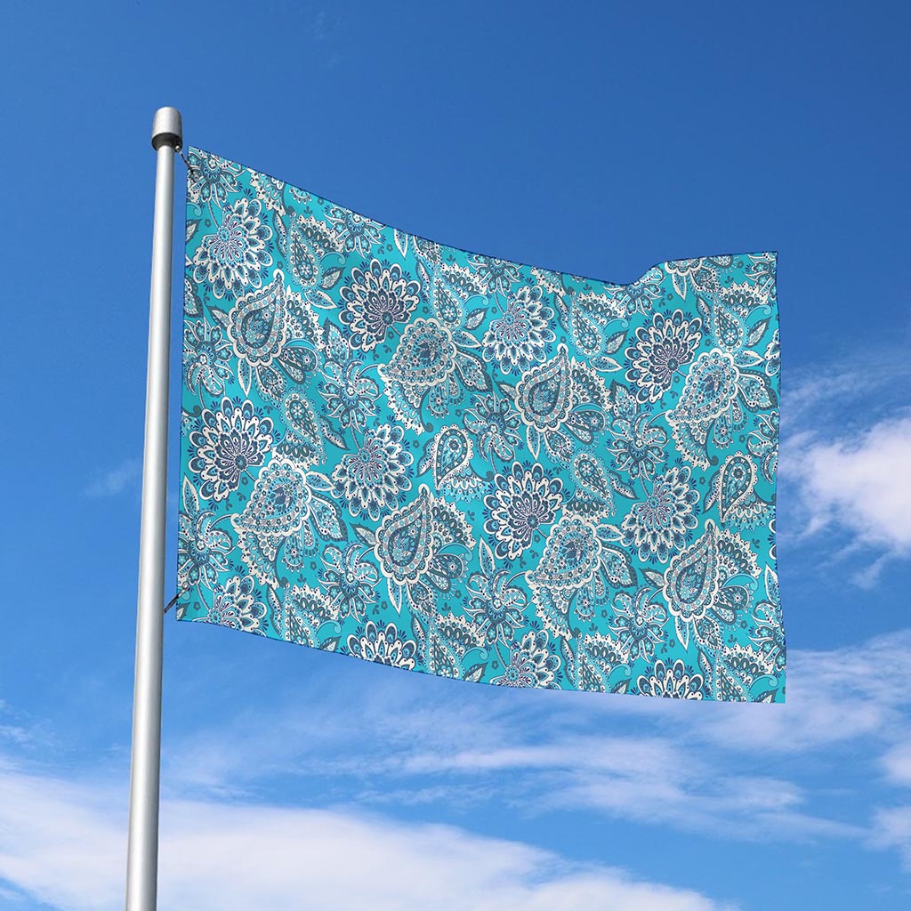 Turquoise Floral Bohemian Pattern Print Polyester Flag