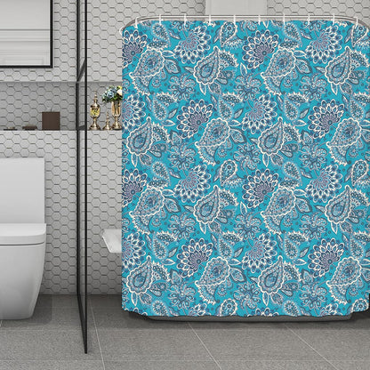 Turquoise Floral Bohemian Pattern Print Polyester Shower Curtain