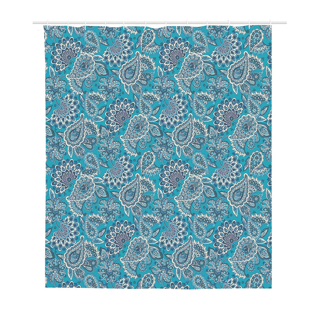 Turquoise Floral Bohemian Pattern Print Polyester Shower Curtain