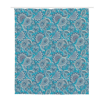 Turquoise Floral Bohemian Pattern Print Polyester Shower Curtain