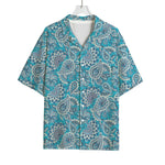 Turquoise Floral Bohemian Pattern Print Rayon Hawaiian Shirt