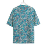 Turquoise Floral Bohemian Pattern Print Rayon Hawaiian Shirt