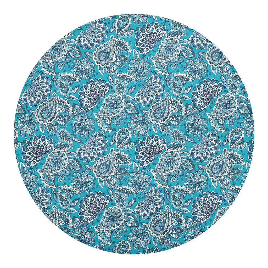 Turquoise Floral Bohemian Pattern Print Round Blanket