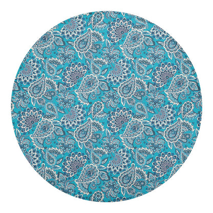 Turquoise Floral Bohemian Pattern Print Round Blanket
