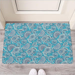 Turquoise Floral Bohemian Pattern Print Rubber Doormat