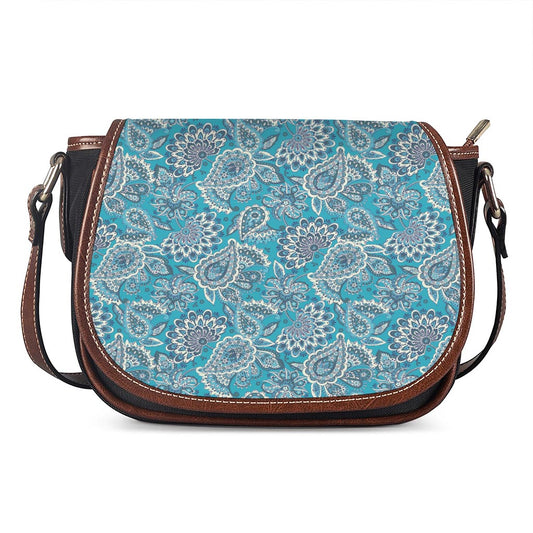 Turquoise Floral Bohemian Pattern Print Saddle Bag