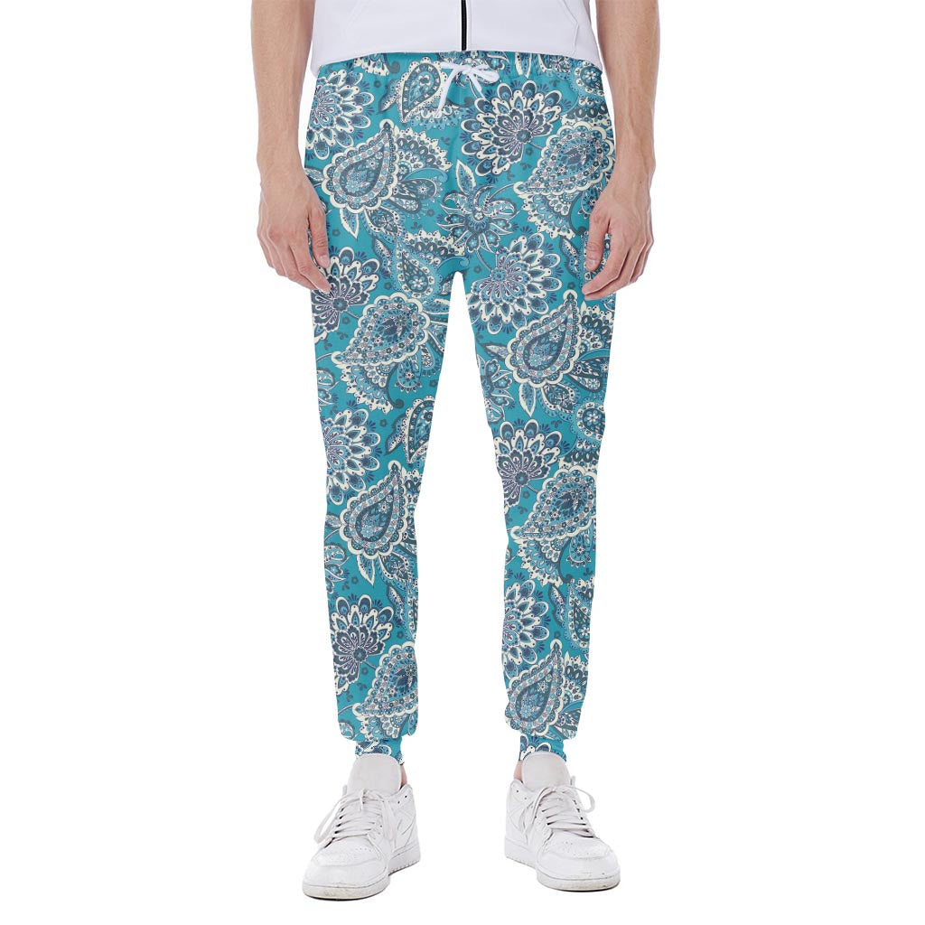 Turquoise Floral Bohemian Pattern Print Scuba Joggers