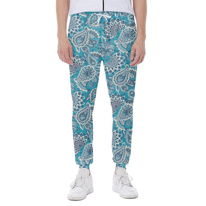 Turquoise Floral Bohemian Pattern Print Scuba Joggers