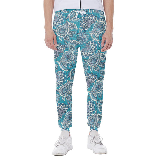 Turquoise Floral Bohemian Pattern Print Scuba Joggers