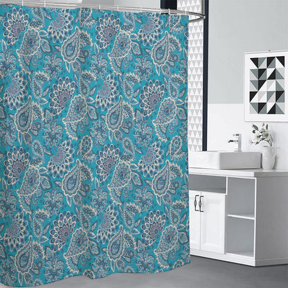 Turquoise Floral Bohemian Pattern Print Shower Curtain