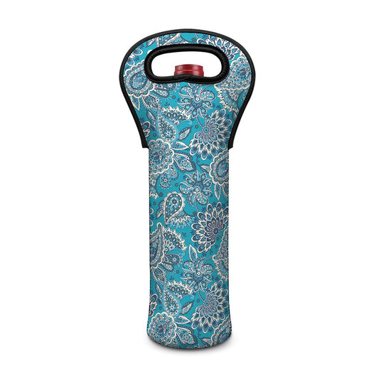 Turquoise Floral Bohemian Pattern Print Single Neoprene Wine Tote