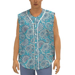 Turquoise Floral Bohemian Pattern Print Sleeveless Baseball Jersey