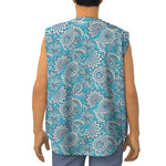 Turquoise Floral Bohemian Pattern Print Sleeveless Baseball Jersey