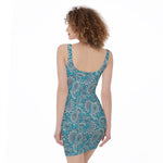 Turquoise Floral Bohemian Pattern Print Sleeveless Bodycon Dress