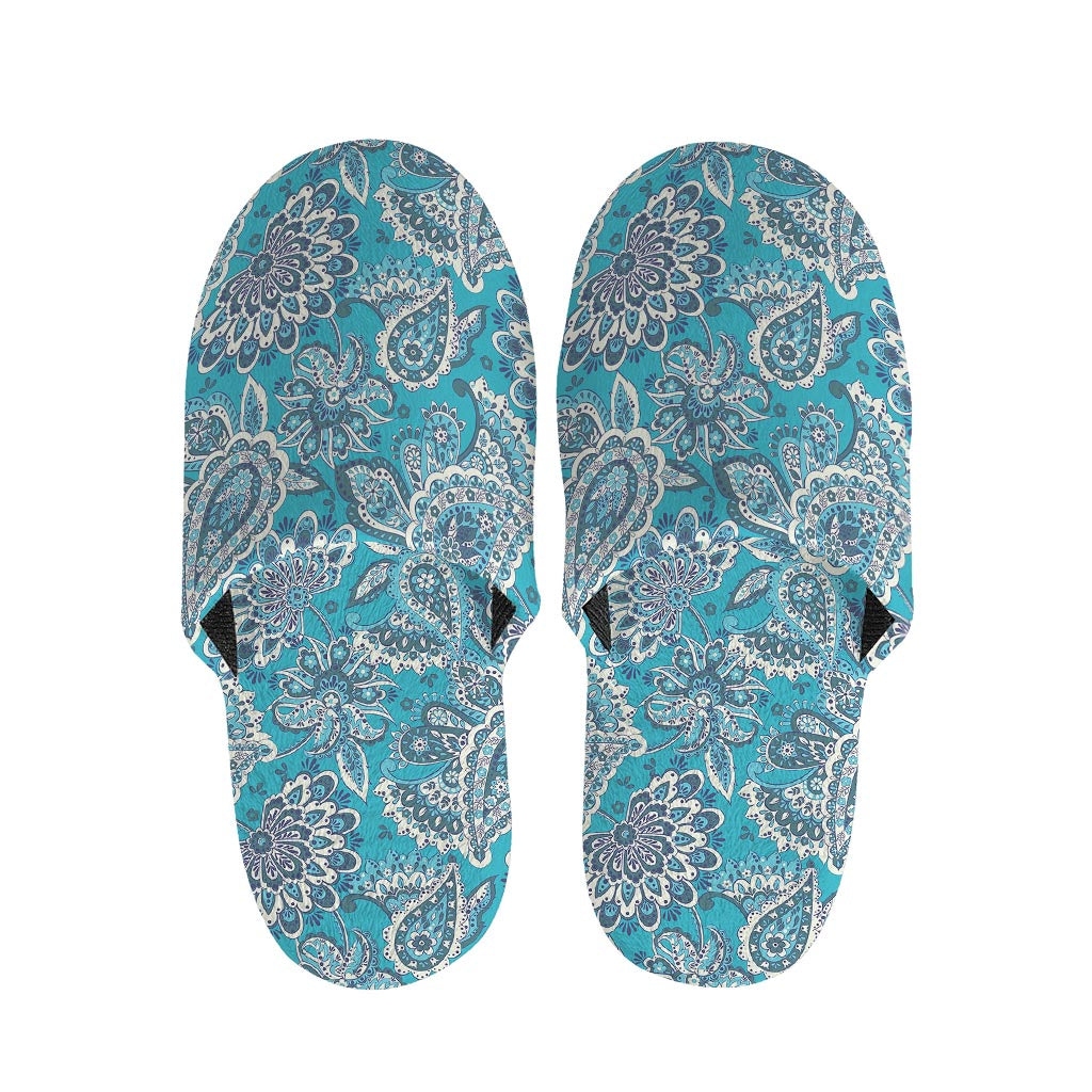 Turquoise Floral Bohemian Pattern Print Slippers