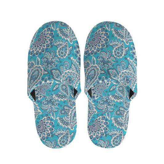 Turquoise Floral Bohemian Pattern Print Slippers