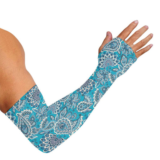 Turquoise Floral Bohemian Pattern Print Sun Protection Arm Sleeves