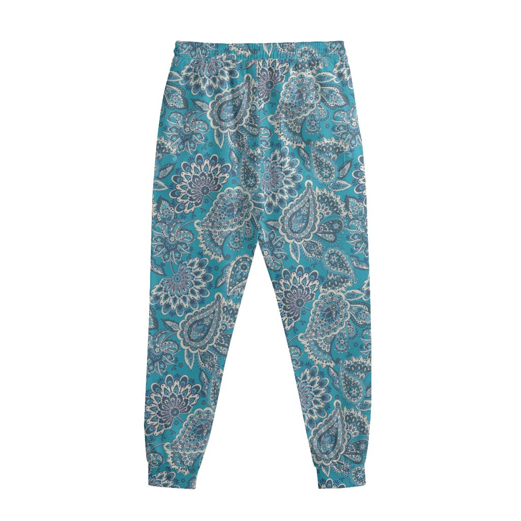 Turquoise Floral Bohemian Pattern Print Sweatpants