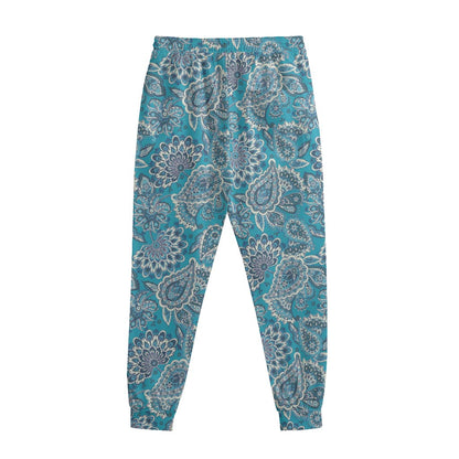 Turquoise Floral Bohemian Pattern Print Sweatpants