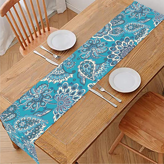 Turquoise Floral Bohemian Pattern Print Table Runner