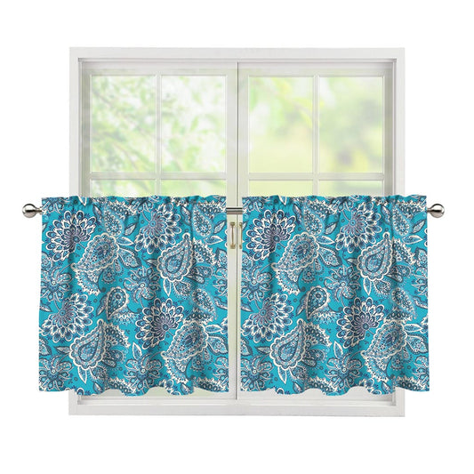 Turquoise Floral Bohemian Pattern Print Tier Curtains