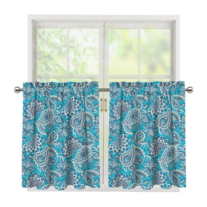 Turquoise Floral Bohemian Pattern Print Tier Curtains