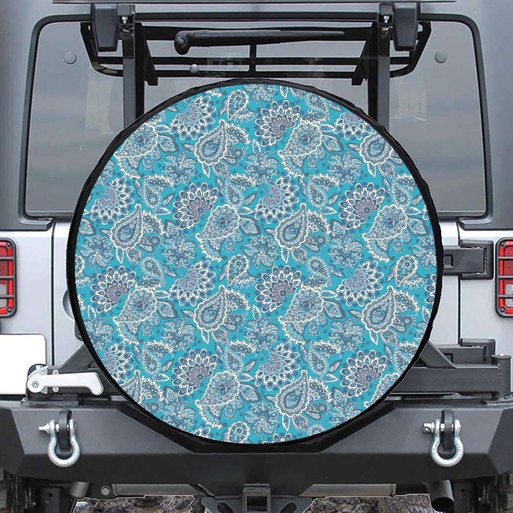 Turquoise Floral Bohemian Pattern Print Tire Cover