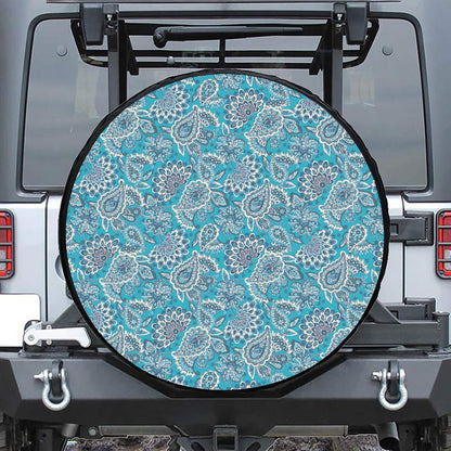 Turquoise Floral Bohemian Pattern Print Tire Cover