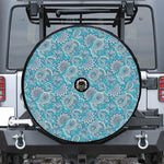 Turquoise Floral Bohemian Pattern Print Tire Cover With Camera Hole