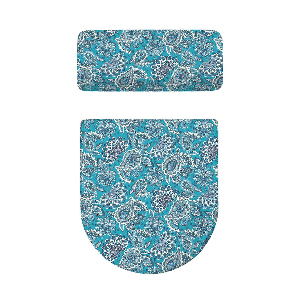 Turquoise Floral Bohemian Pattern Print Toilet Lid And Tank Cover Set