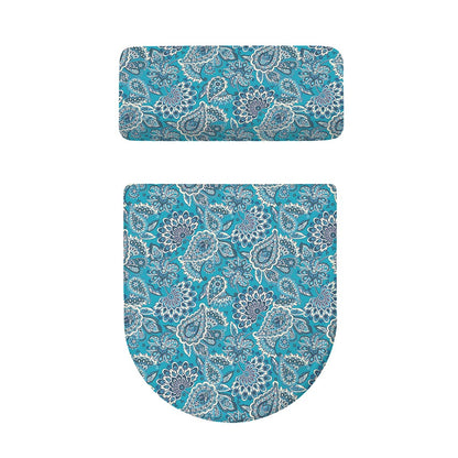 Turquoise Floral Bohemian Pattern Print Toilet Lid And Tank Cover Set