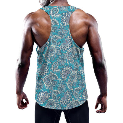 Turquoise Floral Bohemian Pattern Print Training Tank Top