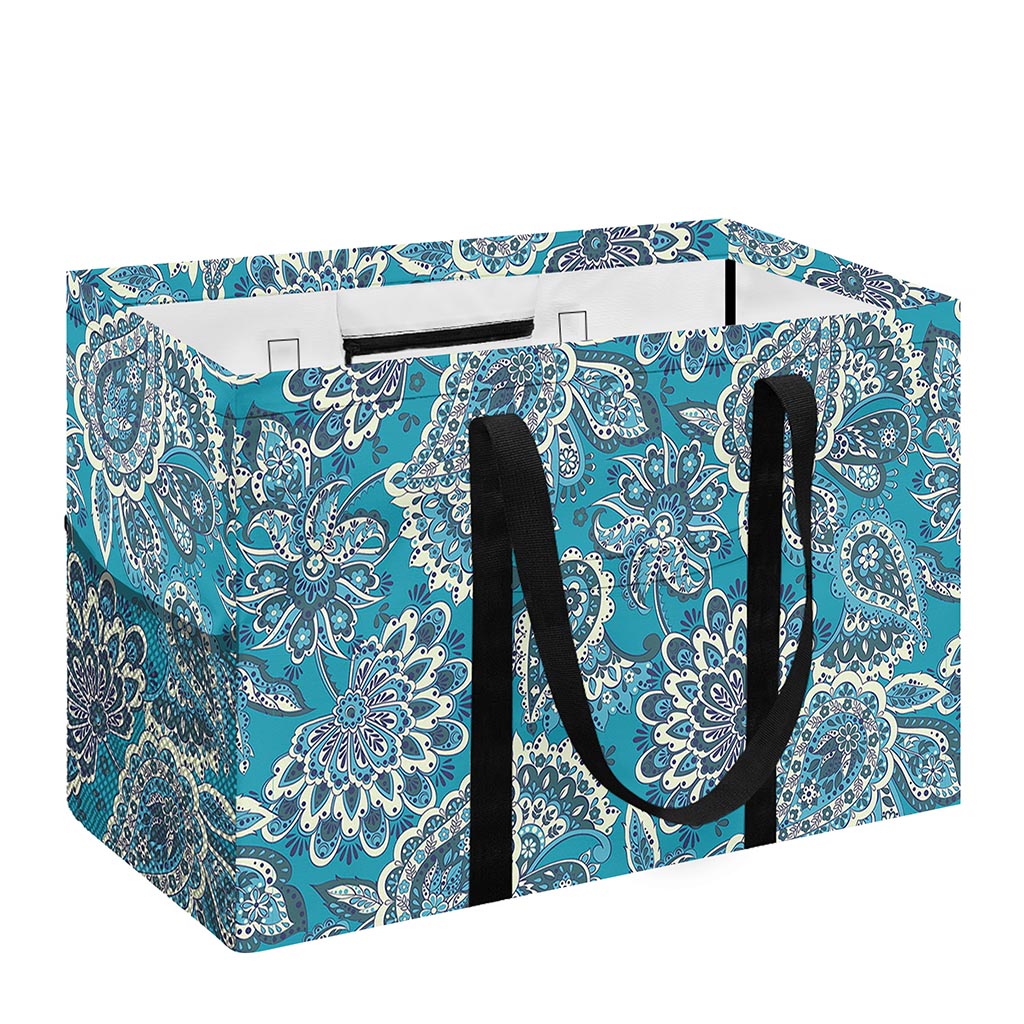 Turquoise Floral Bohemian Pattern Print Utility Tote Bag