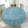 Turquoise Floral Bohemian Pattern Print Waterproof Round Tablecloth