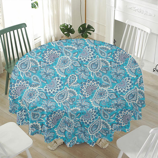 Turquoise Floral Bohemian Pattern Print Waterproof Round Tablecloth