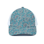 Turquoise Floral Bohemian Pattern Print White Mesh Trucker Cap