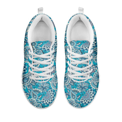 Turquoise Floral Bohemian Pattern Print White Running Shoes