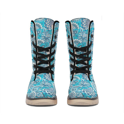 Turquoise Floral Bohemian Pattern Print Winter Boots